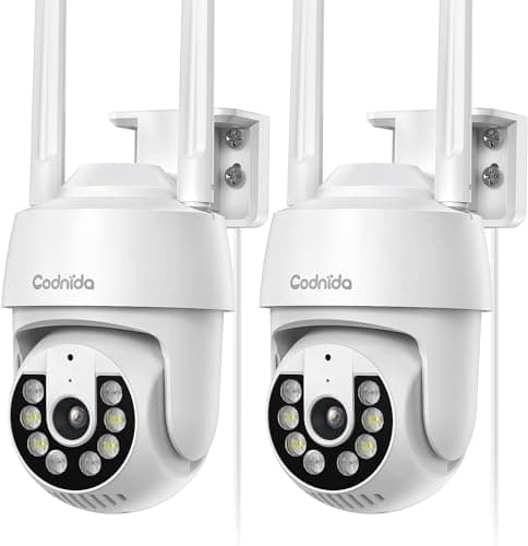 Image of Codnida 3MP Security Camera Outdoor 2 Pack, IP CCTV Camera Systems with 24/7 Recording, Color Night Vision, PIR Human Detection, Sound and Light Alarm, Support 16-128G SD Card, Works with Alexa