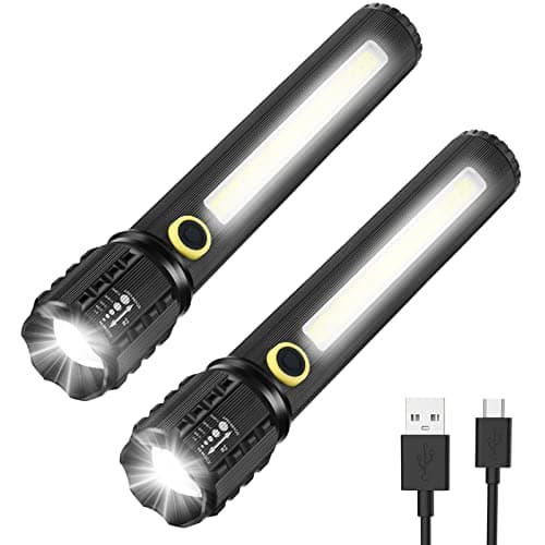 Image of LED Torch Rechargeable, GeeRic 2PCS Professional Flashlight USB Super Bright Zoomable Mini Torch IP67 Waterproof 3 Modes Portable Flashlights for Camping, Hiking, Outdoor, Emergency Large