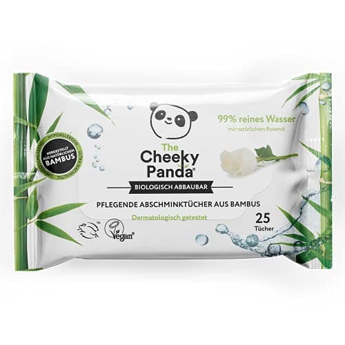 Image of The Cheeky Panda Bamboo make-up wipes, rose, 25 wet wipes per pack, biodegradable, super soft and sustainable