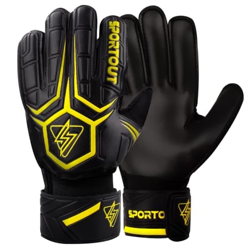 Image of SPORTOUT Goalie Gloves, Goalkeeper Gloves with Fingersave, Football Gloves, Breathable, 4mm Latex, for Kids Youth and Adult (Yellow, 9)