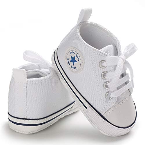 Image of Baby Girls Boys Sneakers Toddler Shoes Canvas First Walking Shoes Newborn Anti-Slip Prewalker Sneakers for 6-12 Months White