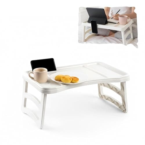 Image of PLASTIFIC Tray with Legs Folding Table for Breakfast or Lunch in Bed Serving Bed Tray, Light Weight, Serving Tray With Folding Legs| 51 x 33 cm, One Size (White)