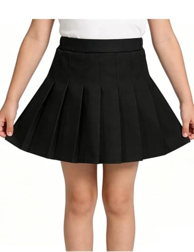Image of BINIDUCKLING Girls Pleated Skirt with Built-in School Uniform Skirt Short Skater Tennis Sport Skirt Skort Black, 13-14 Years