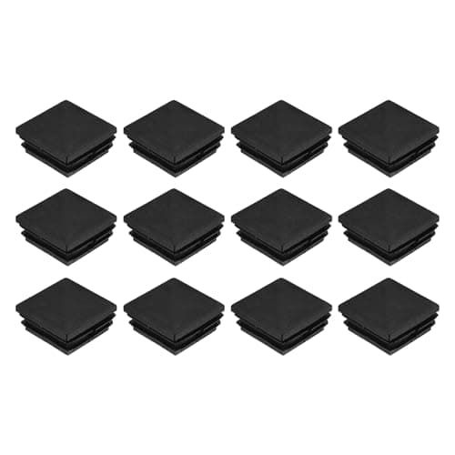 Image of sourcing map 12Pcs Square Plastic Plugs, 40 x 40mm/1.57 x 1.57inch PE Pipe Tubing End Caps for 34-38mm/1.34-1.5inch Square Tube Furniture Chair Leg, Black
