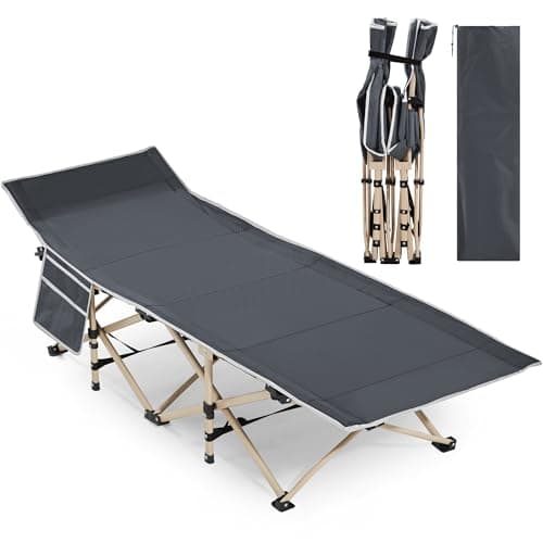 Image of Yaheetech Oversized Portable Camping Cot, Outdoor Folding Bed with Sides Pockets for Travel/Fishing, Light Aluminium Steel Legs, 150kg Load