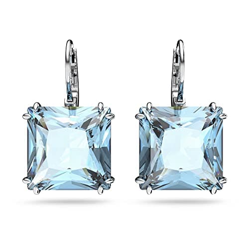 Image of Swarovski Millenia Drop Earrings, Square Cut Blue Crystals in a Rhodium Plated Setting, from the Millenia Collection