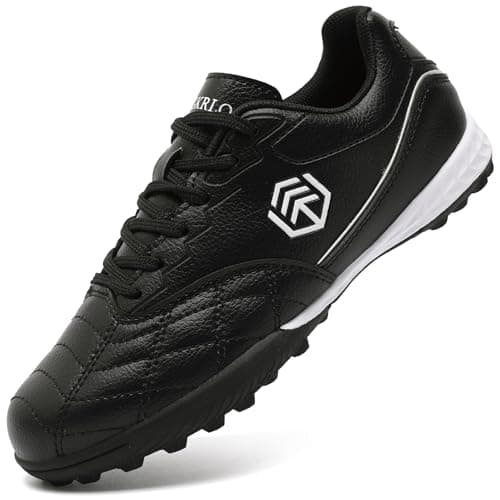 Image of PiDaGlobal Boys Football Boots Kids Girls Club Firm Ground Soccer Shoe Astro Turf Trainers Athletics Sport Futsal Shoes Teenager Profession Competition Indoor Outdoor Sneakers 5UK Black