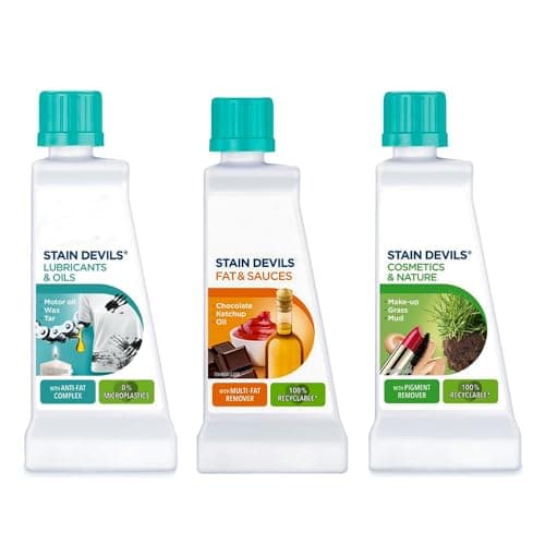 Image of Stain Devils Multi-Purpose Stain Remover Kit, 3x50ml Bundle (Lubricants, Fats & Cosmetics), Specialist Stain Removal Set for Clothes