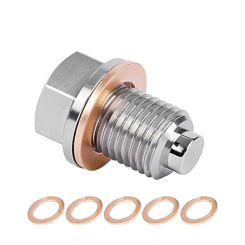 Image of JNNJ Magnetic Oil Drain Plug, Stainless Steel Sump Drain Nut Bolt, Magnetic Oil Drain Plug with Copper Crush Washer, Stainless Steel Oil Plug Replacement Universal for Most Cars Motorcycle(M12x1.25)