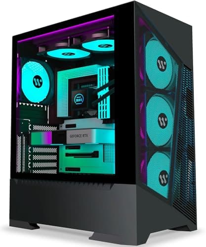 Image of AMANSON ATX PC Case Pre-Install 6 PWM Fans Mesh Gaming Case with Opening Tempered Glass Side Panel,Mid Tower Computer Case USB 3.0, Black (H10)