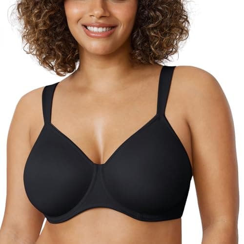 Image of DELIMIRA Women's Non-Padded Minimiser Bras Full Coverage Seamless Underwire Plus Size Smooth T Shirt Bra Black 36C