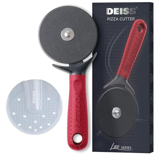 Image of Deiss Lux Heavy Duty Pizza Cutter with Wheel Slicer- Stainless Steel Sharp Smooth Pizza Cutter Wheel with Easy Grip Non-Slip Handle, Dishwasher Safe (RED)
