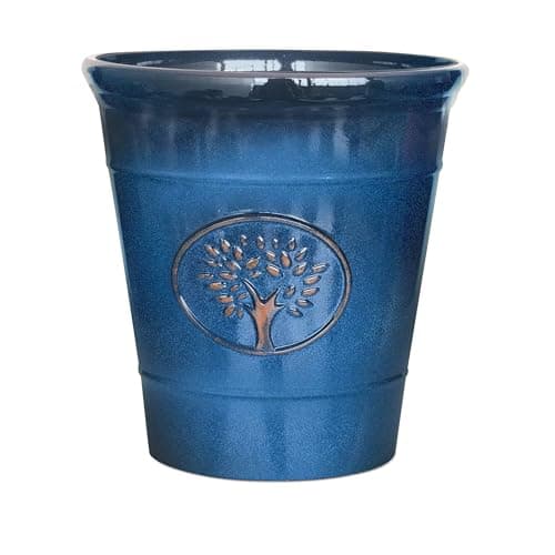Image of Heritage Tree Garden Pot – Decorative Tree of Life Indoor/Outdoor Planter, Large Lightweight Frost Proof & UV Resistant Plant Pot for Patio, Garden. (Blue, 30 Litre)