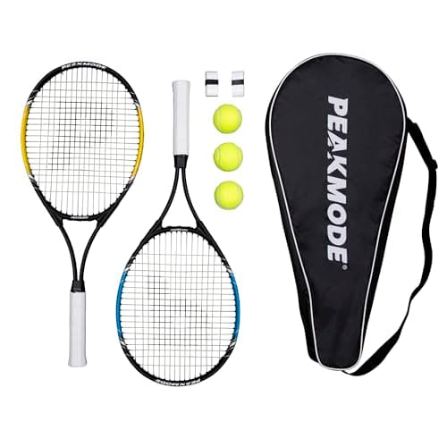 Image of PEAKMODE Tennis Racket Set (25-inch), 3 Tennis Balls, 2 Overgrip Tapes and Foam Carry Bag