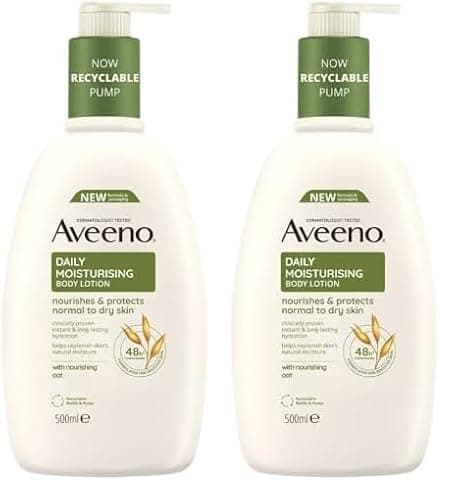 Image of Aveeno Daily Moisturising Body Lotion for Sensitive Skin 500 ml, Pack of 2 - Nourishing Oats Formula for Long-Lasting Hydration and Gentle Skin Care
