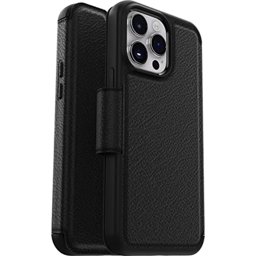 Image of OtterBox Strada Case for iPhone 14 Pro Max, Shockproof, Drop proof, Premium Leather Protective Folio with Two Card Holders, 3x Tested to Military Standard, Black
