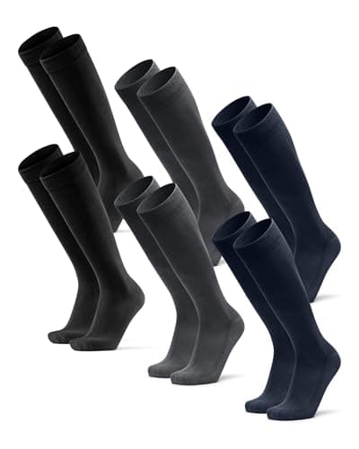 Image of DANISH ENDURANCE Knee-High Bamboo Dress Socks, Knee Length Long Socks, Super Soft, Men & Women, 3 or 6 Pack, Multicolour (2xBlack, 2xNavy Blue, 2xGrey), 43-47