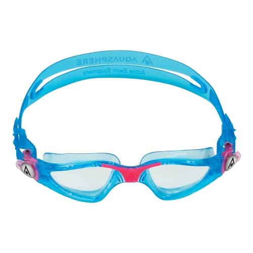 Image of Aqua Sphere Kayenne Jr Kids Swim Goggles - Junior Oversized Anti-Scratch Lens Design, Comfortable Allergenic Leak Free Fit | Unisex Children, Clear Lens, Aqua/Pink Frame, One Size, (EP3014302LC)