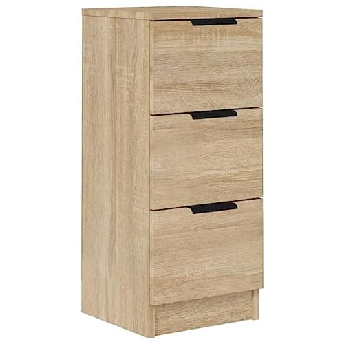 Image of vidaXL Sideboard in Sonoma Oak - Engineered Wood Modern Cabinet with 3 Drawers - Versatile Storage Furniture for Living Room, Bedroom, Office