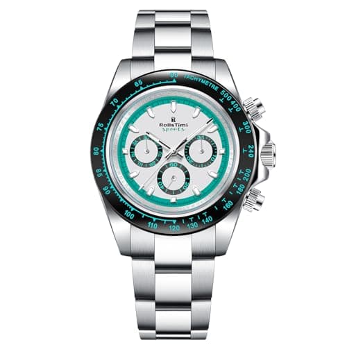 Image of RollsTimi 137 Automatic Watches for Men, Fashion Panda Dial Self Winding Wrist Watch with Day and Calendar Function, Stianless Steel Band Ceramic Bezel Synthetic Sapphire Glass
