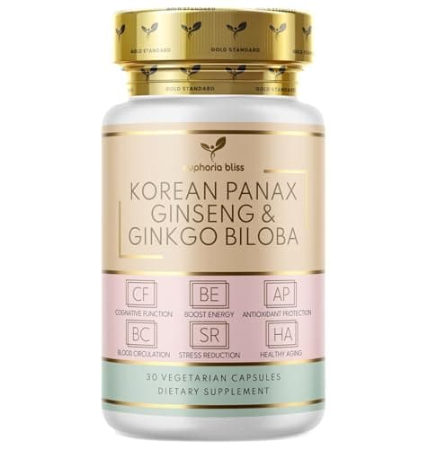 Image of Panax Ginseng Capsules - 6000mg Korean Red Ginseng and Ginkgo Biloba - Ashwagandha 1000mg, Ginger - for Men & Women - Premium Ginseng Root Standardised 20% Ginsenosides - 30 Tablets - UK Made