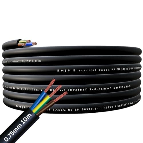 Image of SHPELEC® Flexible Black Cable 3183Y | BASEC Approved PVC | 0.75mm, 1.0mm, 1.5mm, 2.5mm | LED Lighting Cable | 5m, 10m, 15m, 20m, 50m Lengths (0.75mm 3 Core - 10 Metres)
