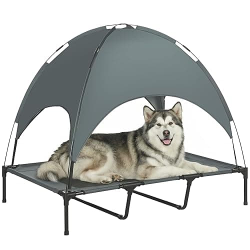 Image of PawHut 122cm Elevated Dog Bed Cooling Raised Pet Cot UV Protection Canopy Grey