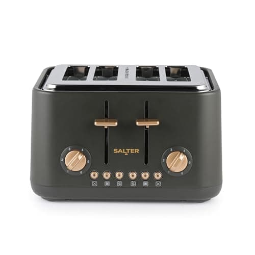 Image of Salter Pebble 4 Slice Toaster – Wide Slot Bread Toaster with High Lift Eject, 6 Browning Levels, Self-Centring Slots, Removable Crumb Tray, Defrost/Reheat/Cancel, Charcoal
