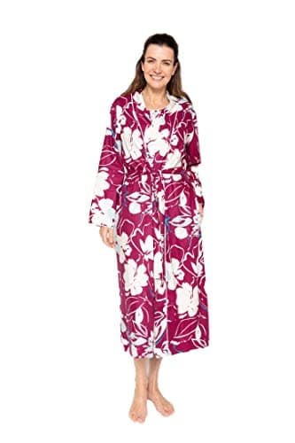 Image of Cyberjammies Nora Rose Ladies Long Dressing Gown Magenta Pink Floral Print Robe (1616) (08)
