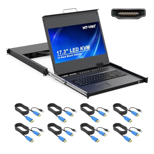 Image of MT-VIKI 1U Rackmount HDMI KVM Console with 17.3" LED Monitor 1920x1080, Less Weight HDMI KVM Switch OSD+Hotkey+Panel Button (8 Ports)