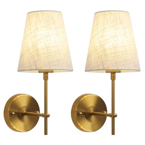 Image of QAREHL Brass Wall Lights Set of 2, Modern Wall Lamps for Bedroom Industrial Indoor Wall Lighting Fixtures for Living Room, Wall Mounted Light for Hallway