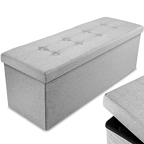 Image of Nyxi Ottoman 110 * 38 * 38cm Foldable Storage Boxes Seat Foot Stool Storage Box with Lids for Kids Toys, Bedroom, Hallway, Living Room Light Grey