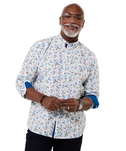 Image of Joe Browns Men's Floral Leaf Long Sleeve Shirt, Regular, Blue, UK XL
