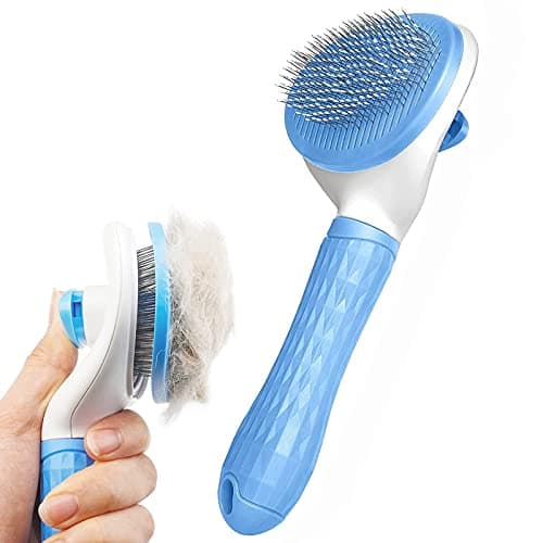 Image of Elezenioc Dog Brush Cat Grooming Comb,Self Cleaning Slicker Brushes with Smooth handle,Pet Tool Button for Shedding Tools Massage Clean Tangled (Blue)