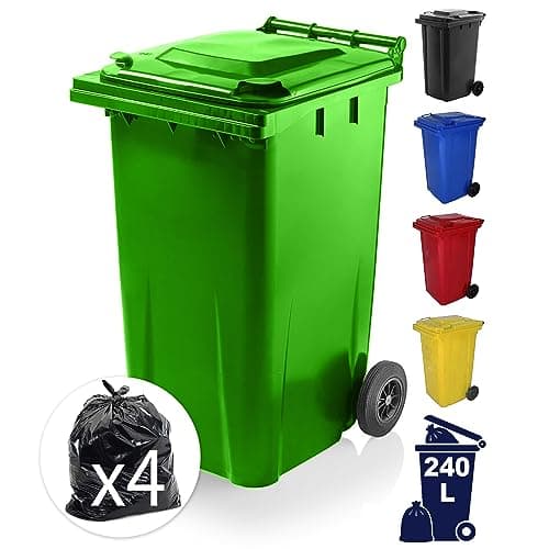 Image of EXPRESS WHEELIE BINS - Outdoor Wheelie Bin for Household Waste Recycle Trash and Rubbish 240L Litre Small Council Size Green with Rubber Wheels
