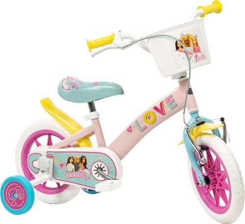 Image of Toimsa Barbie 12" Bicycle; Learn to Ride Bike with Stabilisers for Kids Ages 3+, Barbie Love Bike