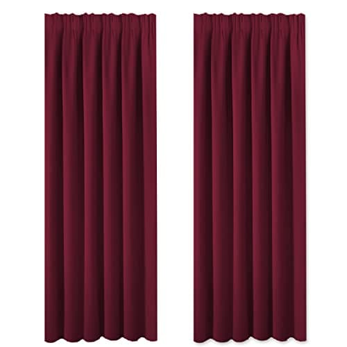 Image of BellaHills Blackout Curtains - 90 Drop Decorative Thermal Door Curtains Drapes for Energy Saving Rings Up Room Darken Window Panels, Set of 2, Wide 90 by Long 90 in, Burgundy Red