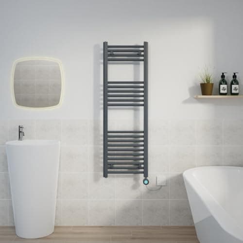 Image of Warmehaus 600W Electric Thermostatic Heated Towel Rail Bathroom Radiators Straight with LCD Display Timer - Anthracite - 1200x400mm
