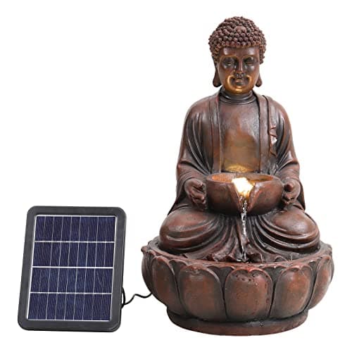 Image of Warmiehomy Solar Water Features, Solar Powered Water Feature Buddha, Outdoor Water Features for the Garden with Solar Powered Pump & LED Lights, Zen Garden Fountains Water Fountain, Brown 48 CM