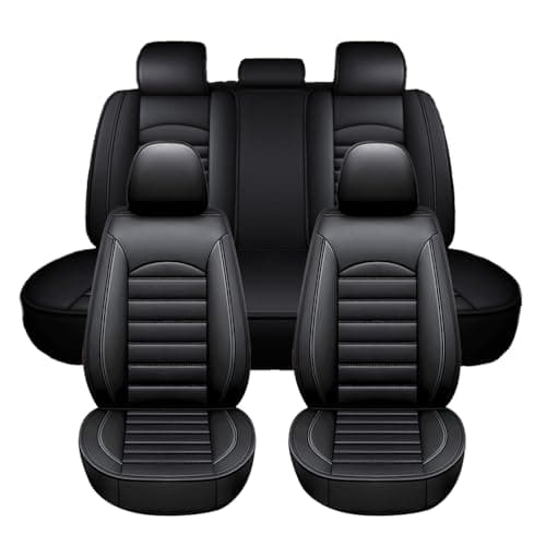 Image of Chifeng Full Set Of 5 Car Seat Covers,Fits For VW Amarok Bora golf plus SV Jetta Passat Polo Tiguan,Universal Leatherette Car Seat Covers - Durable, Waterproof, Breathable Covers (Black)