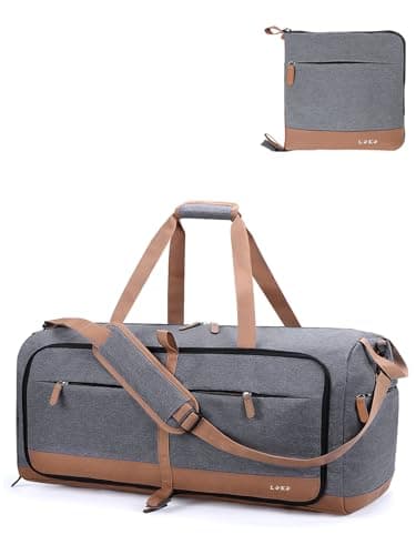 Image of Lekesky Large Foldable Travel Duffe Bag - 60L Waterproof Holdall Luggage Bag with Shoes Compartment, Weekend Overnight Sports Bag for Women and Men(Grey, 63 * 30 * 28cm)
