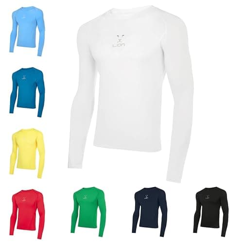 Image of LION SPORTSWEAR Men's Football Compression Base Layer Long Sleeve Shirt – Performance Sports Top for All-Year Training - White | L