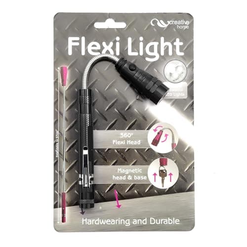 Image of Pocket Metal LED Flexi Light Black Extends from 17cm to 57cm 360 Degree Rotational Head Magnetic Top & Bottom Lifts Up to 1kg