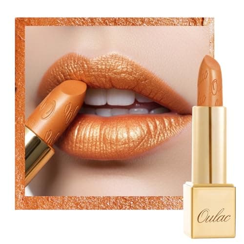 Image of OULAC Metallic Shine Glitter Lipstick, Orange Gold High Impact Lipcolor, Lightweight Soft and Ultra Hydrating, Long Lasting, Vegan & Cruelty-Free, Full-Coverage Lip Color 4.3 g/0.15 Persimmons(19)