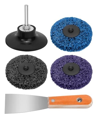 Image of ZaKaBox 75mm Drill Sanding Attachment Kit – 3 CSD Strip Discs (75mm/Black/Purple/Blue) + 1 Sanding Backer + 1 Heavy-Duty Scraper, Surface Prep Paint Stripper Wheel for Metal, Wood & Auto Repair