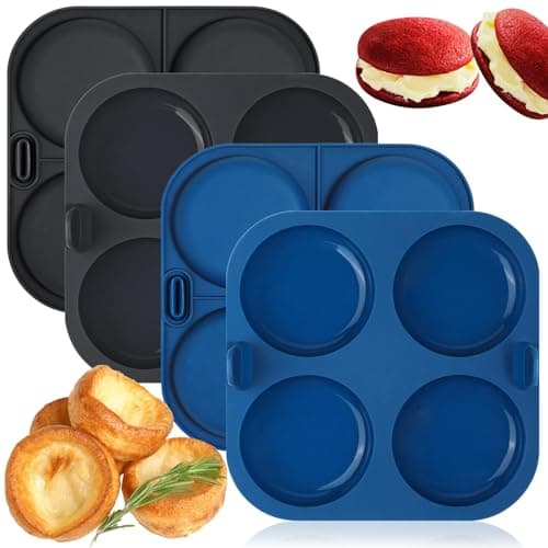 Image of webake Silicone Yorkshire Pudding Tray for Air Fryer 4 Pcs 4 Cups Burger Bun Mould Muffin Top Pan Yorkshire Pudding Tins Baking Moulds for Muffin, Whoopie Pie