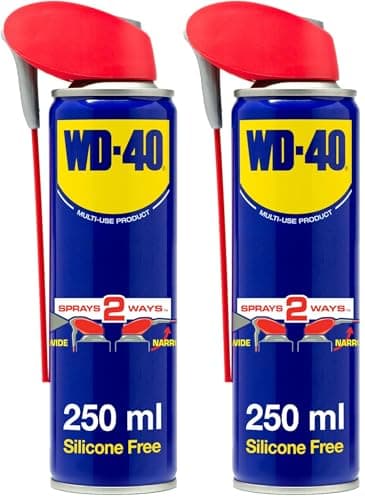 Image of WD-40 Multi Use Lubricant Spray 250ml, Wide and Narrow Smart Straw, Multipurpose WD40 Spray Lubricant for DIY Maintenance, Water Displacement, and Protection on Gears, Threads, and Hinges (Pack of 2)