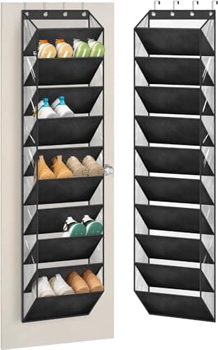 Image of MISSLO 10 Tier Over Door Shoe Storage Organiser Hanging Shoe Rack Clear Deep Pockets Large Shoe Holder Back of Door, Fit 20 Pairs Shoe Organizer for Sneakers, Boots (Black)