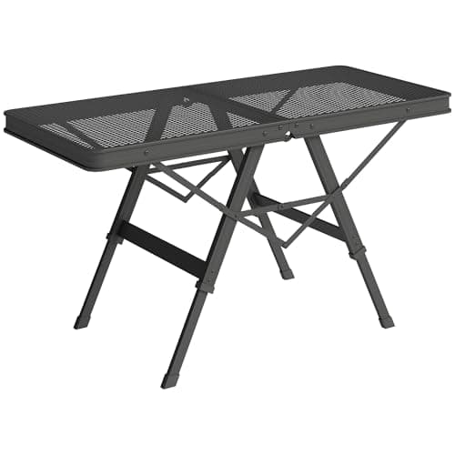Image of Outsunny 3 ft Folding Camping Table w/Adjustable Heights, Portable Lightweight Outdoor Folding Picnic Table with Metal Mesh Desktop & Aluminium Legs for Picnic, Garden, Party, Black