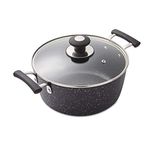 Image of Tower Precision 24cm Non-Stick Forged Aluminium Stock Pot Diamond Coating, Soft Grip Handles, Black